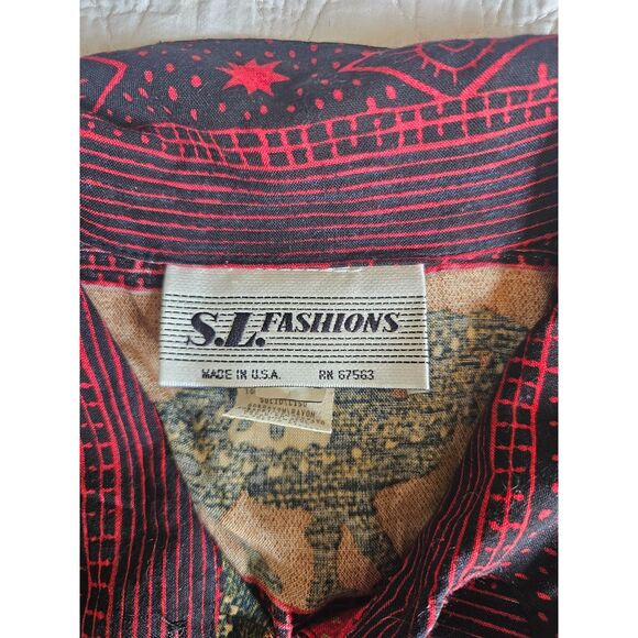 Vintage Boho Chic Camel Print Button-Up Shirt Sz 12 By S.L. Fashions Relaxed Fit - Picture 8 of 12